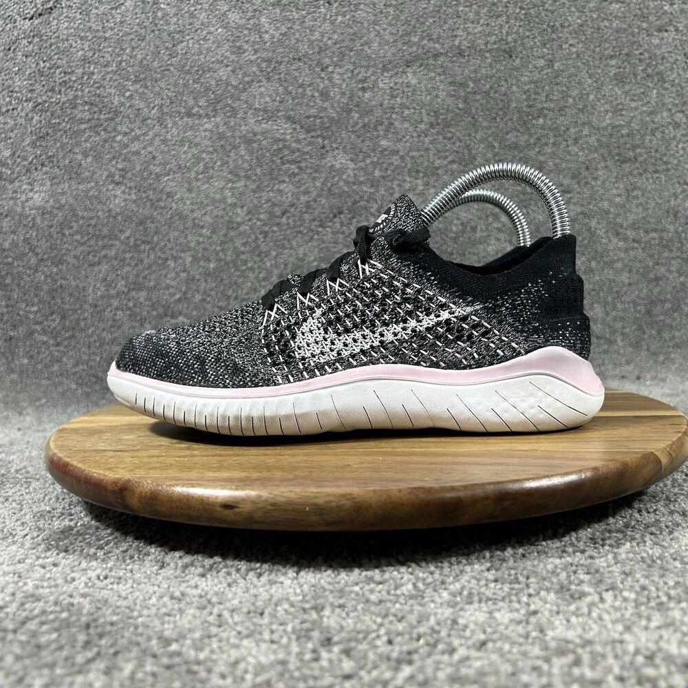 Nike Free RN Flyknit 942839-007 Women's Sz 7 Black White Pink Running Shoes Used - Picture 5 of 11
